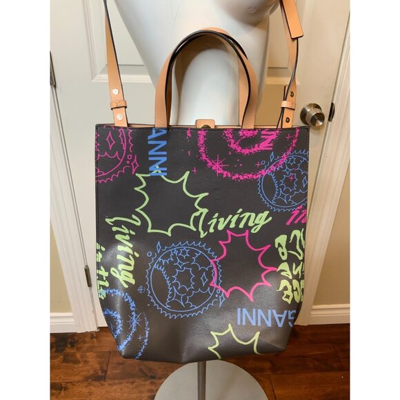 Ganni Banner Logo Carmine Graphic Tote Bag - Picture 4 of 5